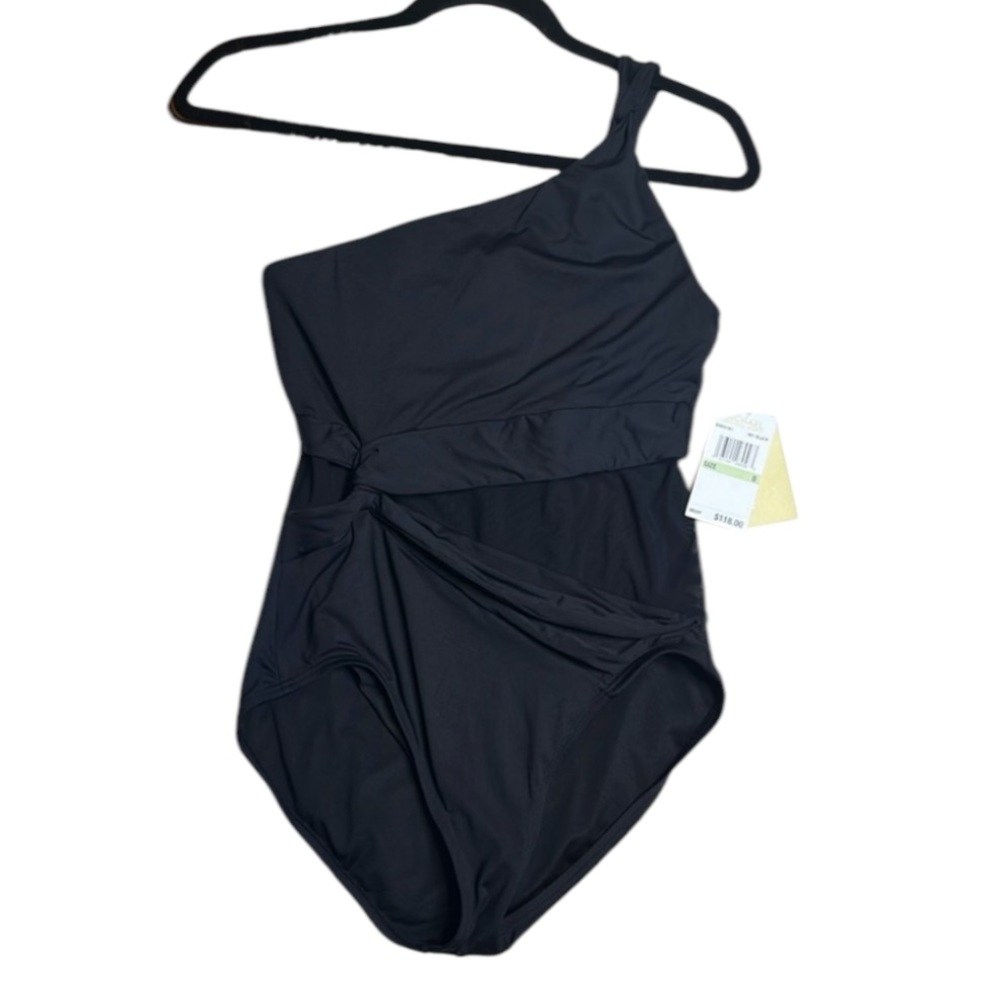 NEW Michael Kors sheer Asymmetrical Swimsuit Black Women's 8